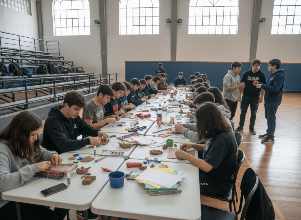 Jóvenes en un polideportivo municipal durante un taller grupal