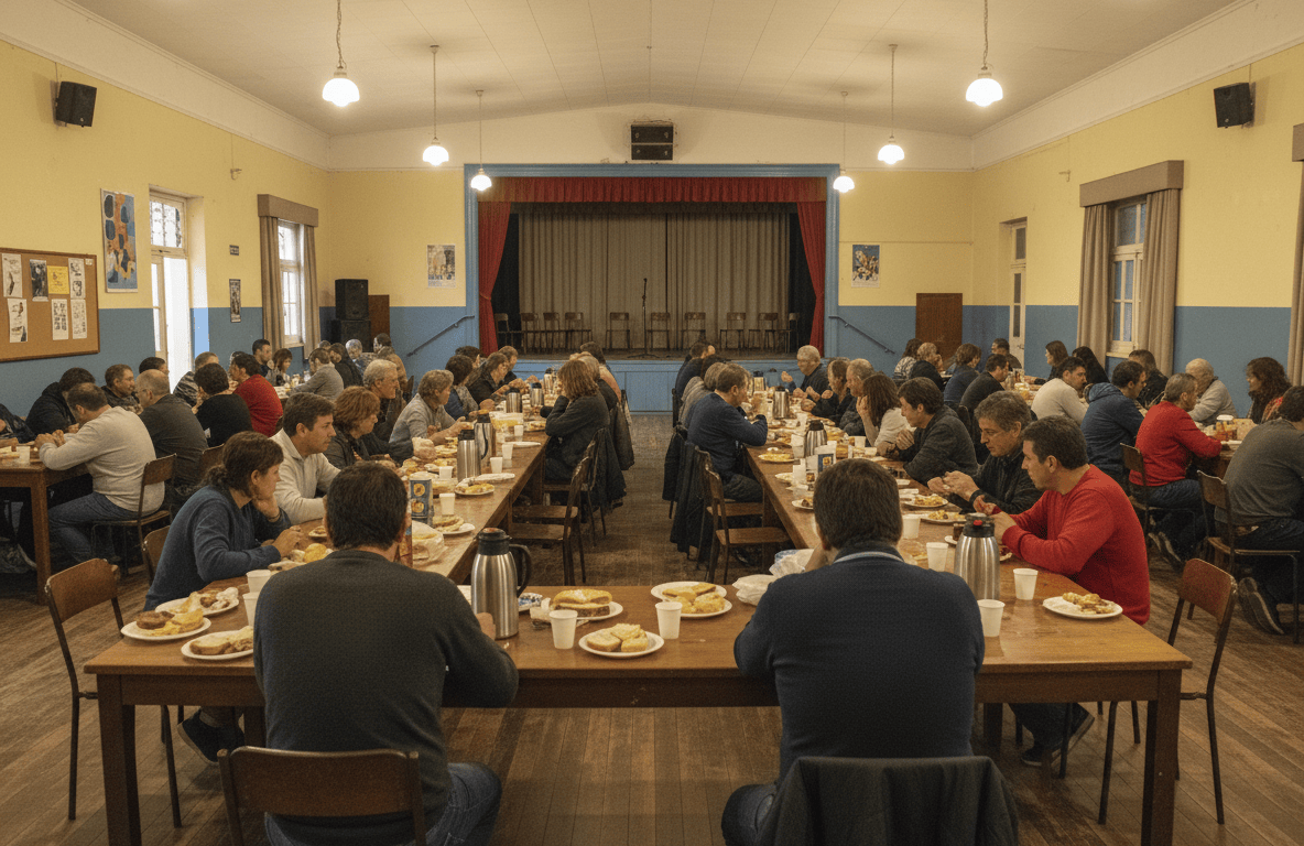 Encuentro comunitario en un club barrial del conurbano bonaerense