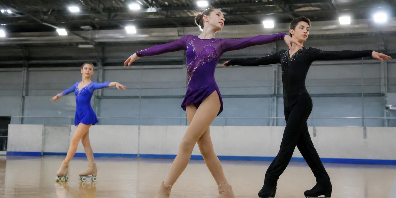 Patinadores artísticos sobre una pista cubierta
