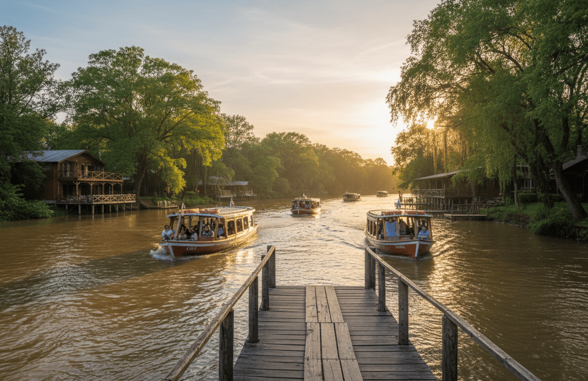 Paseo costero y lanchas en el delta de Tigre