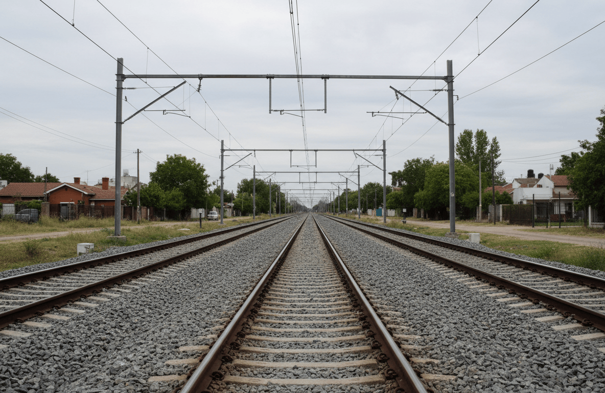 Vías de un tren suburbano vacías en un día nublado